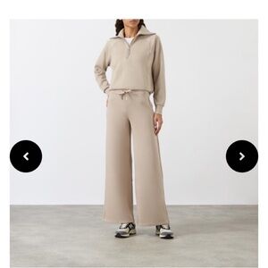 Wide Leg Cotton Knit Wide Leg Pants Beige /Tan Sz S